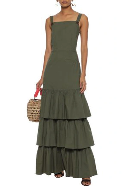 Shop Isolda Woman Maritaca Tiered Stretch-cotton Poplin Maxi Dress Army Green