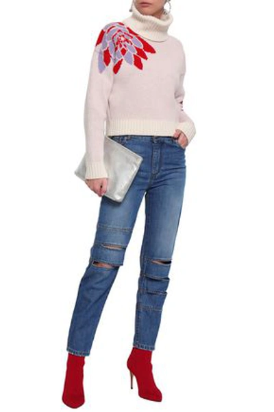 Shop Each X Other Woman Cutout Faded Boyfriend Jeans Mid Denim