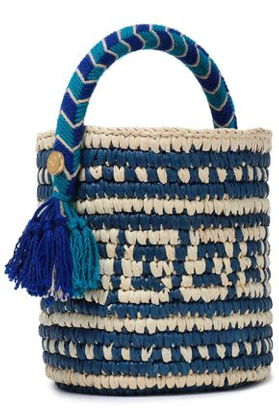 Shop Yosuzi Woman Tara Tasseled Toquilla Straw Bucket Bag Royal Blue