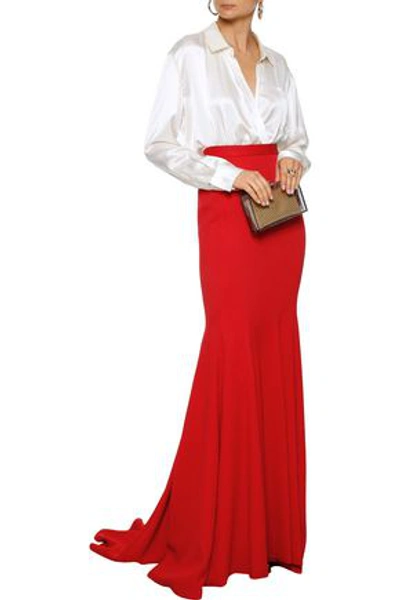 Shop Brandon Maxwell Woman Fluted Crepe Maxi Skirt Red