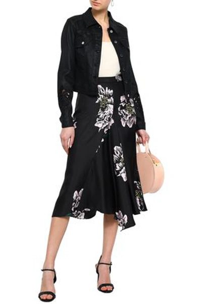 Shop Elie Tahari Woman Meggy Guipure Lace-trimmed Coated-denim Jacket Black