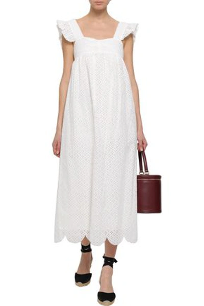 Shop Alexa Chung Ruffle-trimmed Broderie Anglaise Cotton Midi Dress In Ivory