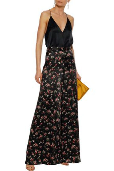 Shop Cami Nyc Woman Tommy Floral-print Silk-charmeuse Wide-leg Pants Black