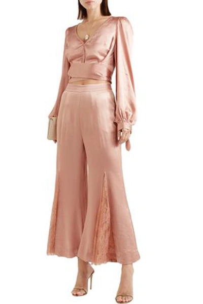 Shop Alice Mccall I Like That Cropped Satin Top In Antique Rose