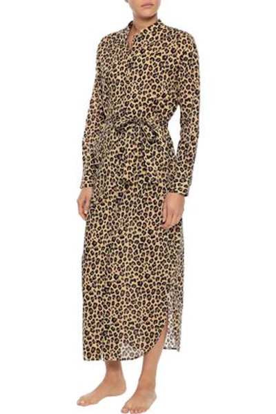 Shop Yolke Woman Belted Leopard-print Cotton-poplin Nightdress Animal Print