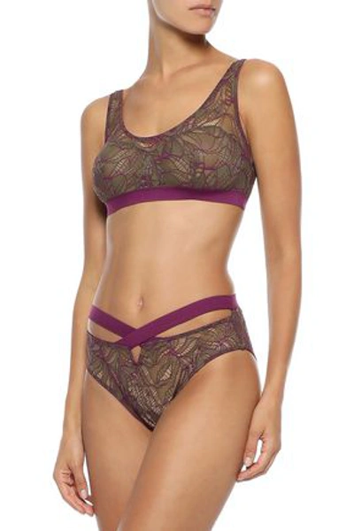 Shop Else Woman Bohemian Cutout Corded Lace High-rise Briefs Army Green