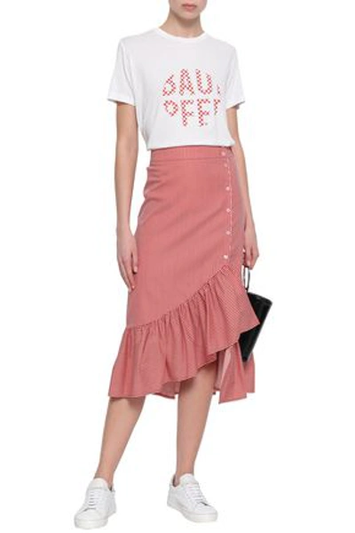 Shop Baum Und Pferdgarten Ruffled Striped Cotton-blend Poplin Midi Skirt In Claret