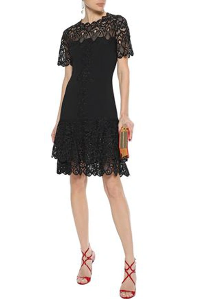 Shop Jonathan Simkhai Woman Guipure Lace And Crepe Mini Dress Black