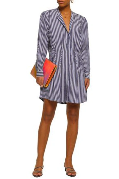 Shop Anine Bing Striped Cotton-poplin Mini Shirt Dress In Indigo
