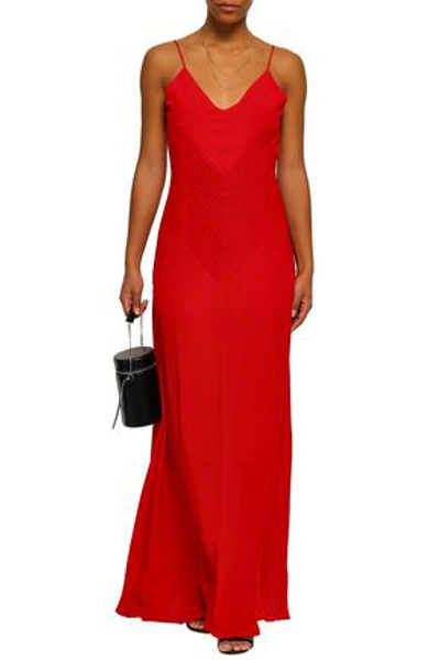 Shop Anine Bing Pleated Stretch-crepe Gown In Red