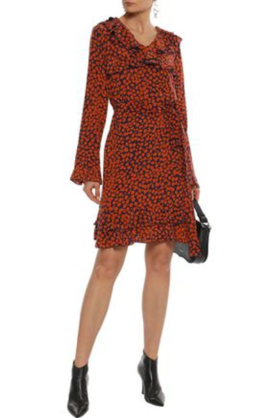 Shop Anine Bing Woman Paloma Ruffled Printed Silk Crepe De Chine Mini Dress Orange