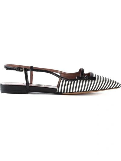Tabitha Simmons Dilly Striped-silk And Leather Flats In Black And White Stripe