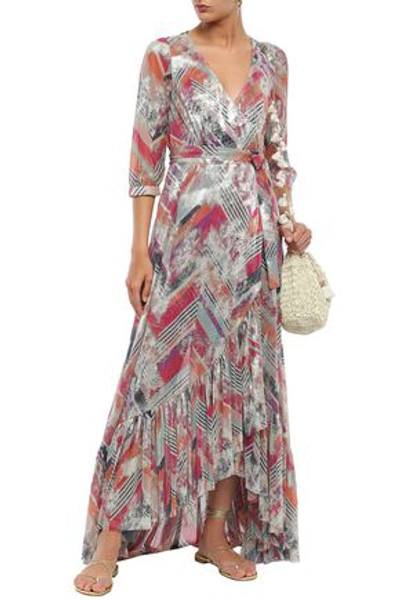 Shop Ba&sh Metallic Printed Stretch-knit Maxi Wrap Dress In Multicolor
