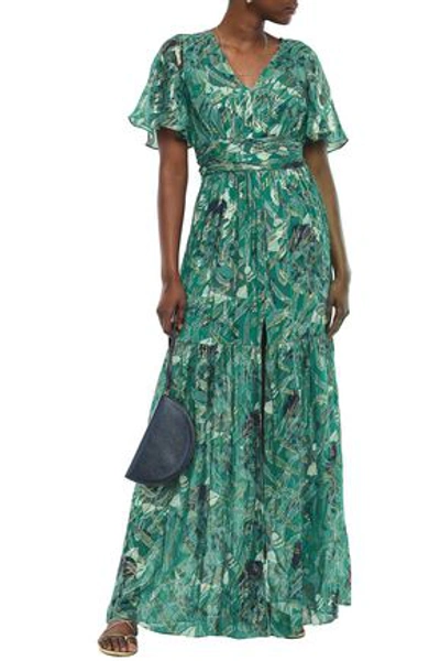 Shop Ba&sh Woman Jessy Printed Metallic Fil Coupé Silk-blend Maxi Dress Jade