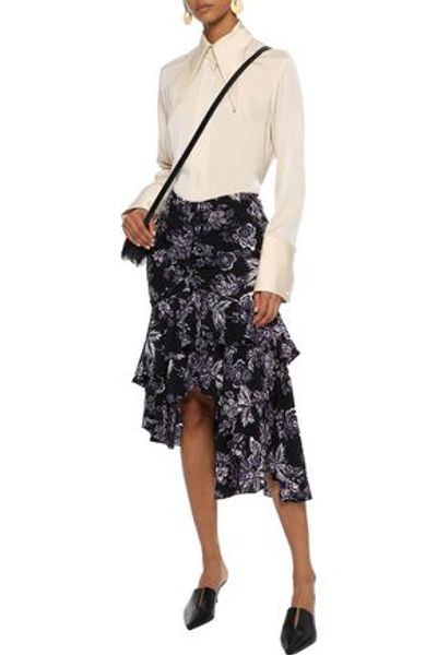 Shop Veronica Beard Woman Dane Asymmetric Tiered Floral-print Silk Skirt Black