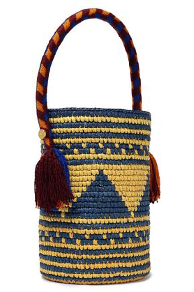 Shop Yosuzi Akua Tasseled Woven Toquilla Straw Bucket Bag In Yellow