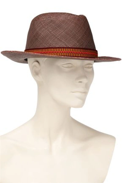 Shop Yosuzi Elia Woven Toquilla Straw Panama Hat In Taupe