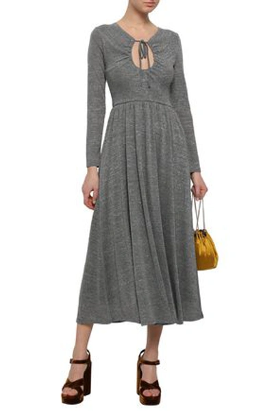 Shop Alexa Chung Metallic Stretch-knit Midi Dress In Gray