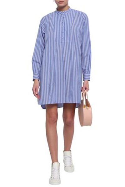 Shop Alexa Chung Striped Cotton-poplin Mini Shirt Dress In Light Blue