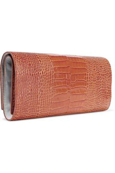 Shop Smythson Mara Croc-effect Leather Jewelry Roll In Tan