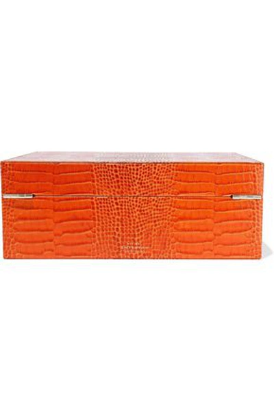 Shop Smythson Woman Mara Croc-effect Leather Jewelry Box Tan