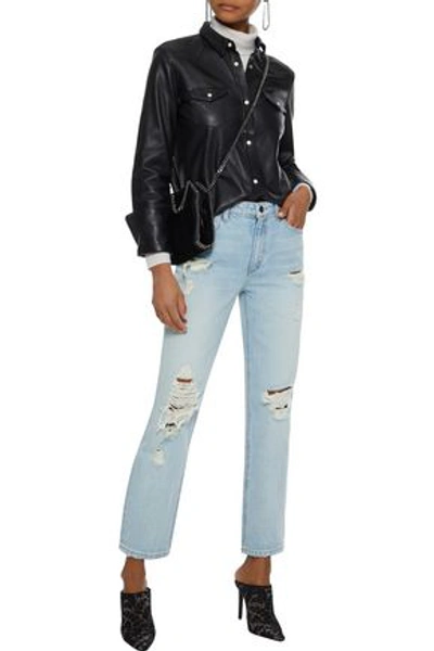 Shop Alexander Wang T Cult Distressed High-rise Straight-leg Jeans In Light Denim