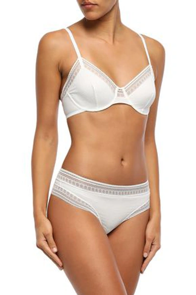 Shop Eres Paroles Hip Hip Hip Stretch-cloque And Leavers Lace Underwired Bra In Ivory