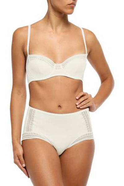 Shop Eres Paroles Chut Lace-trimmed Stretch-cloqué High-rise Briefs In Ivory