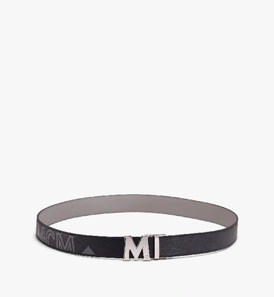 Shop Mcm Claus Flat M Reversible Belt In Visetos In Black | Black