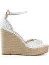 Tabitha Simmons Harp Metallic Perforated Leather Espadrille Wedge Sandals In White