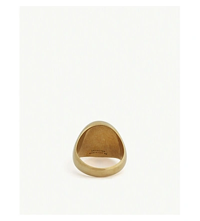 Shop Balenciaga Engraved Logo Signet Ring In Antique Gold