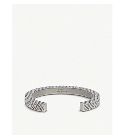 Shop Balenciaga Logo-engraved Silver-toned Cuff In Palladium Vielli