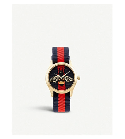 Shop Gucci Ya1264061 G-timeless Yellow Gold-plated Stainless Steel And Canvas Watch