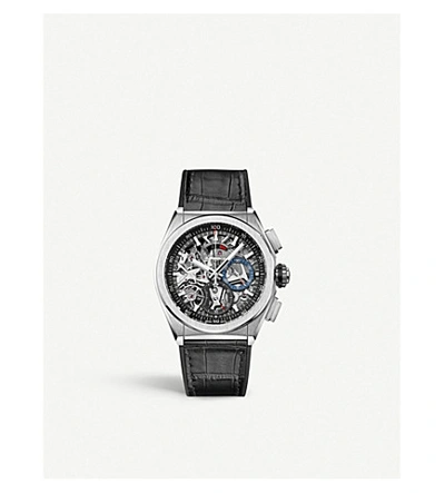 Shop Zenith 95.9000.9004/78.r582 El Primero Stainless Steel And Leather Watch In Brown