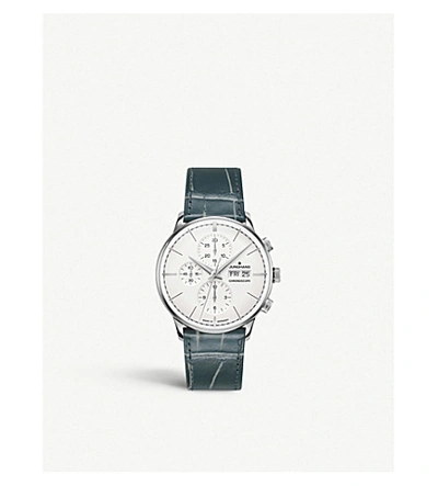 Shop Junghans 027/4729.00 Meister Chronoscope Terrassenbau Stainless Steel And Leather Strap Watch In Silver