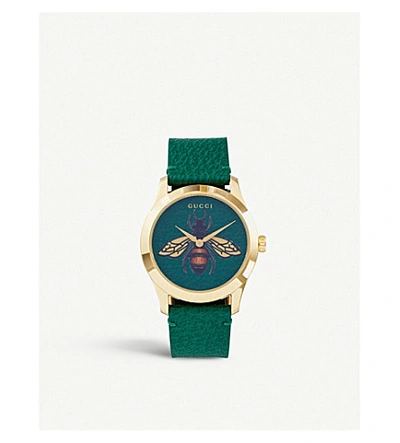 Shop Gucci Ya1264065 G-timeless Gold Pvd And Leather Watch