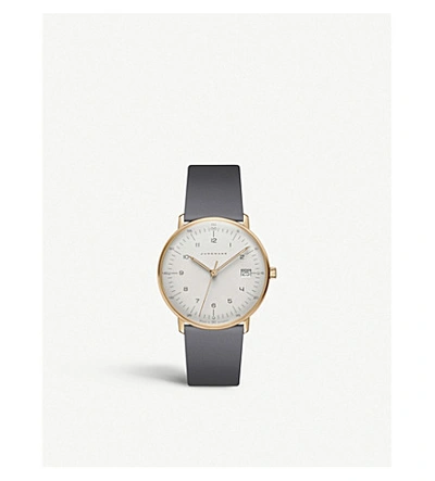 Shop Junghans 027/7806.00 Max Bill Automatic Gold-plated And Leather Strap Watch In Silver