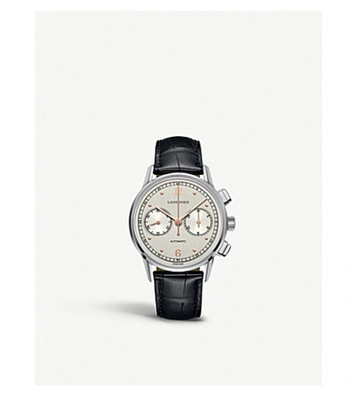 Shop Longines L2.814.4.76.0 Heritage Stainless Steel And Alligator Chronograph Watch
