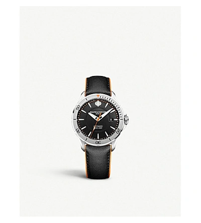 Shop Baume & Mercier M0a10338 Clifton Club Stainless Steel And Leather Watch In Black