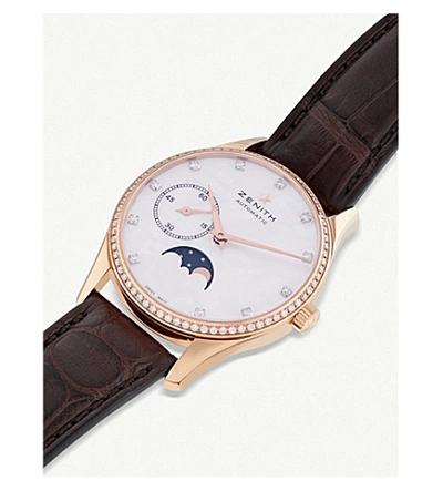 Shop Zenith 22.2310.692/81.c709 Elite Lady Moonphase Rose-gold And Calfskin-leather Automatic Watch In Brown