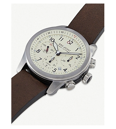 Shop Bremont T1084082203700 Alt1-p2 Stainless Steel Chronograph Leather Strap Watch In Brown