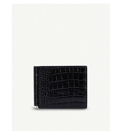 Shop Smythson Mara Croc-embossed Leather Money Clip Wallet