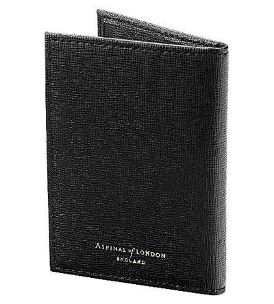 Shop Aspinal Of London Double-fold Saffiano Leather Card Case In Black