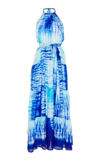 Shop Juliet Dunn Tie Dye Halter Neck Cotton Maxi Dress In Blue
