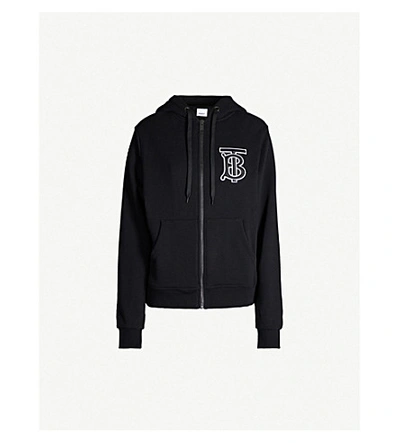 Shop Burberry Logo-embroidered Cotton-jersey Hoody In Black