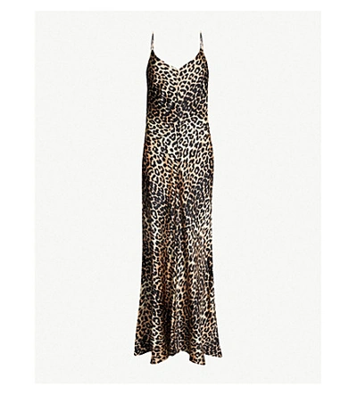 Shop Ganni Blakely Leopard-print Stretch-silk Slip Dress