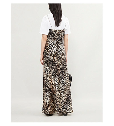 Shop Ganni Blakely Leopard-print Stretch-silk Slip Dress