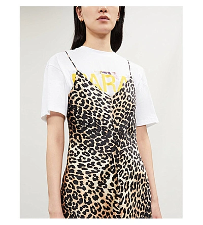 Shop Ganni Blakely Leopard-print Stretch-silk Slip Dress