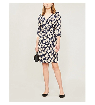Shop Diane Von Furstenberg Julian Silk Wrap Dress In Kimono Leaf New Navy
