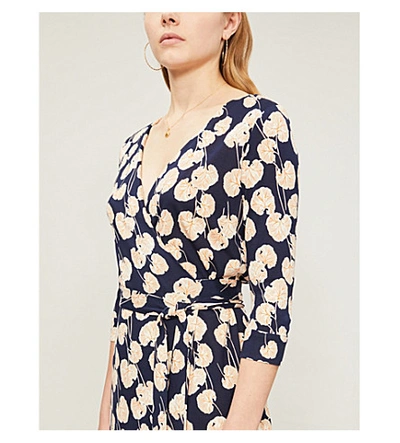 Shop Diane Von Furstenberg Julian Silk Wrap Dress In Kimono Leaf New Navy